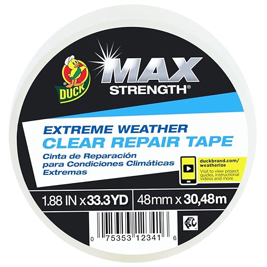 Duck Brand All Weather Indoor/Outdoor Repair Tape, Weatherproofing, Clear & UV Resistant, 1.88-Inch x 33.3-Yards, Single Roll, 281230 (Pack of 6)