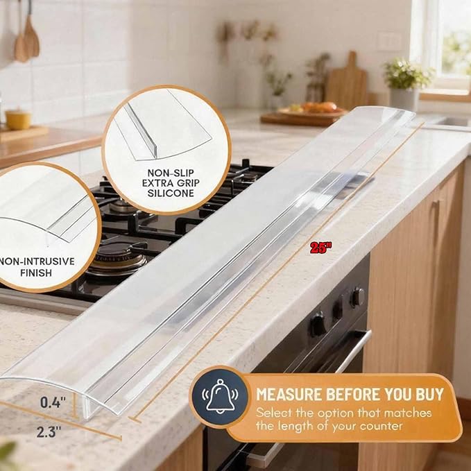 2 Pack Flexible Kitchen Stove Gap Covers, Silicone Gap Fillers Between Counter and Stovetop,Washer, Oven, Dryer, Easy to Wipe, Food grade silicone material（Clear,25in）