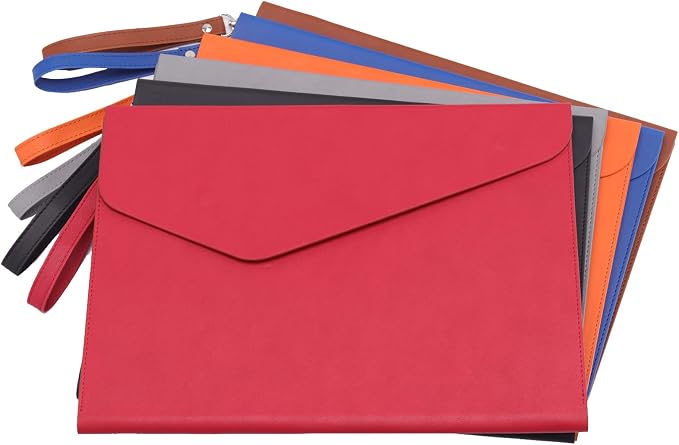 PU A4 Leather File Folder Document Holder Folder Stylish Portfolio Envelope Case with Strap and Invisible Magnetic Closure (Black)