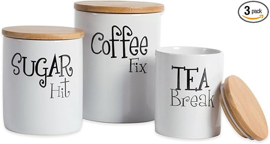 DII Kitchen Accessories Retro Collection, Ceramics, Canister Set, White, 3 Piece