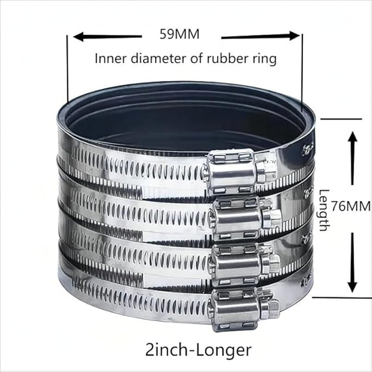 Flexible pipe Coupling with Stainless Steel Clamps.Pipe Connector for PVC and Metal Pipes (2inch-Longer)