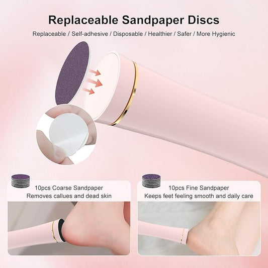2026 Upgrade Electric Foot Callus Remover, Ergonomic Foot File with 3 Speeds, Rechargeable, 20 Disposable Sandpaper Discs, Professional Pedicure Tool for Dead Skin & Calluses - Beige ﻿