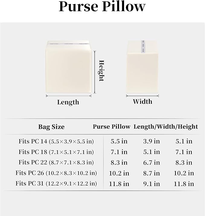 Purse Pillow Insert to Keep Shape - Lightweight Memory Foam Insert with Satin Cover for Home Storage & Travel, Multicolor Options, Fits for Picotin 18(Craie, PC18)