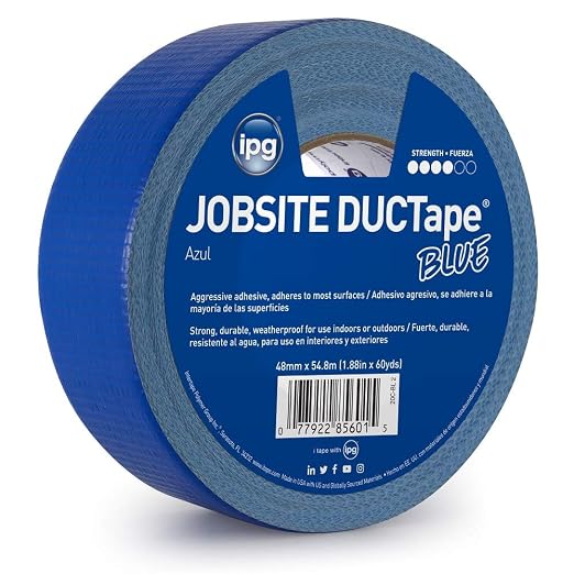 IPG JobSite DUCTape, Colored Duct Tape, 1.88" x 60 yd, Blue (Single Roll)