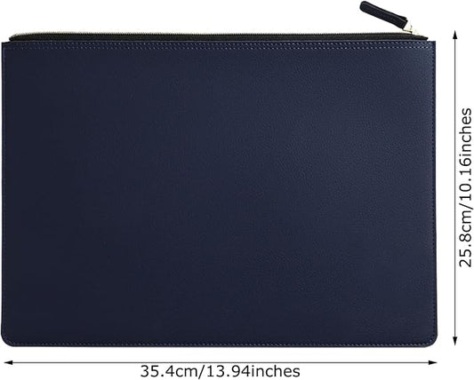 PU Leather A4 File Folder Zipper Document Holder Envelope Folder Case for Receipt Contract (Blue)