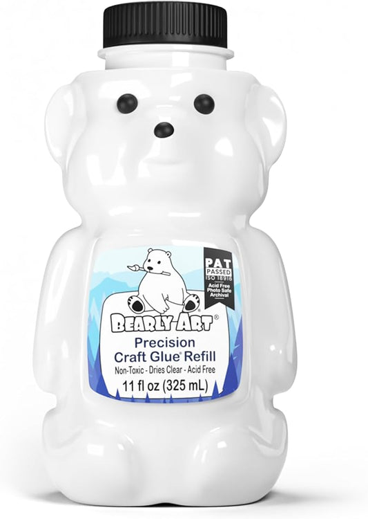 Bearly Art Precision Craft Glue 11fl oz Refill - Archival Acid Free - Dries Clear - Wrinkle Resistant - Flexible and Crack Resistant - Strong Hold Designed Tough - Made in USA
