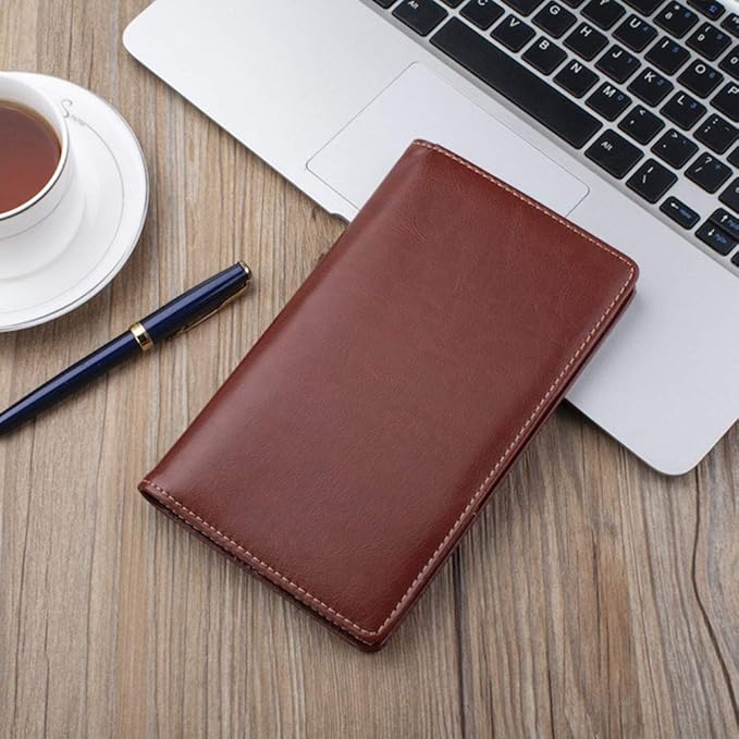 Sooez Leather Professional Business Card Book Holder Organizer, 240 Capacity Credit Card Booklet, PU Name Cards Holder Storage File for Men Women, 7.7"x 4.5" x 0.7", Brown