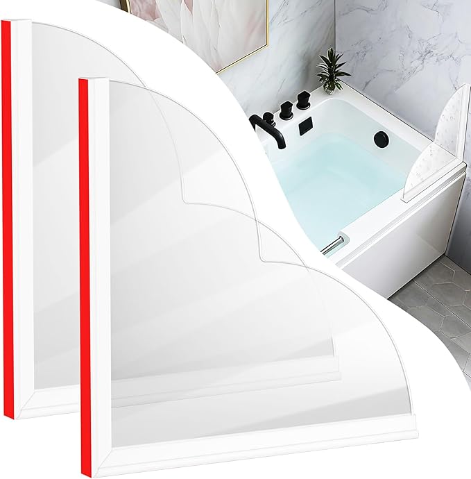 EVOULTES 2 Pack Large Shower Splash Guard Kit, Upgrade 9.25 x 9.25 Bathtub Shower Water Splash Guards, Self-Adhesive Shower Guards to Keep Water in Shower, Shower Water Blocker from Splashing Out