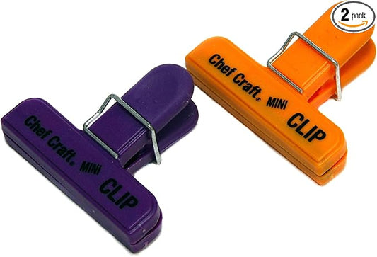 Chef Craft Select Plastic Mini Bag Clip, 3 inch Width 2 piece Set, Purple/Orange