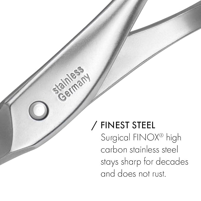 GERMANIKURE 5pc Manicure Set with Mustache Scissors in Light Gray Suede Case - Made in Germany, FINOX Stainless Steel Tools – Professional Mens Grooming Kit