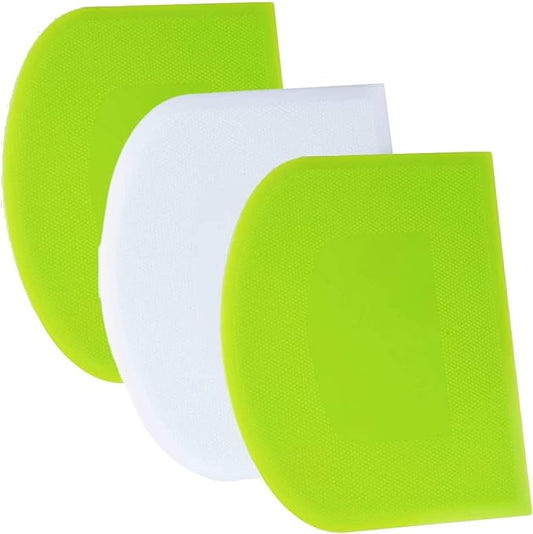 SURDOCA Dough Bench Scraper - 3P 7.1x4.9" Plastic Flexible Bowl Scraper, Sharp Edge & Angles Cake Scraper. Non-Slip Bakeware Decorating Tools for Sculpting & Modeling - Green+White+Green
