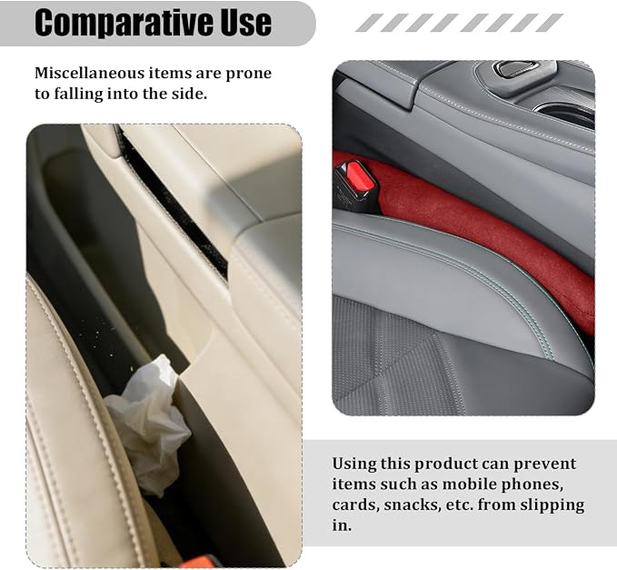 2PCS Car Seat Gap Filler, 2PCS Leather Between Chair Console Gap Plug to Impede ltems from Dropping, Automotive Interior Seat Seam Guard Stopper, Universal for Sedan RV Truck (Red)