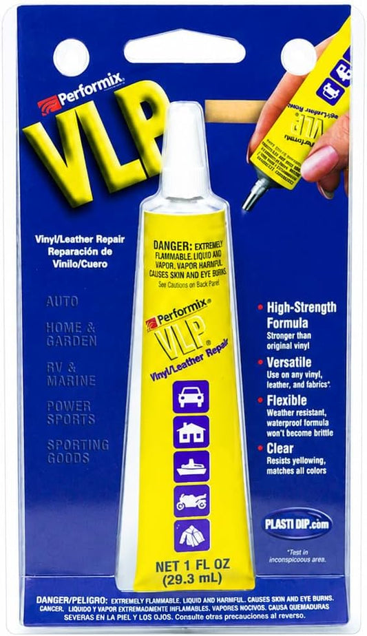 Plasti Dip VLP Vinyl & Leather Repair Adhesive, 1 fl oz, Clear High-Strength Air-Dry Formula for Vinyl Furniture, Leather, Awnings, Tarps, Luggage, Rainwear, Boots & Flexible Material Repairs