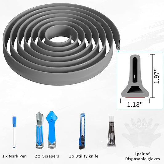 Hi-Na 3ft/5ft/6ft/8ft10ft Collapsible Shower Threshold Water Dam Water Barrier for Shower and Water Stopper Keeps Water Inside Water Threshold for Wet and Dry Separation (6ft, Grey)