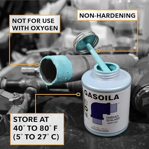 Gasoila Soft-Set Pipe Thread Sealant – Non-Hardening Paste for Metal & Plastic, 2 oz Tube – Reliable Leak Prevention, Drip-Resistant, Temp Range -100 to 600°F, Made in USA