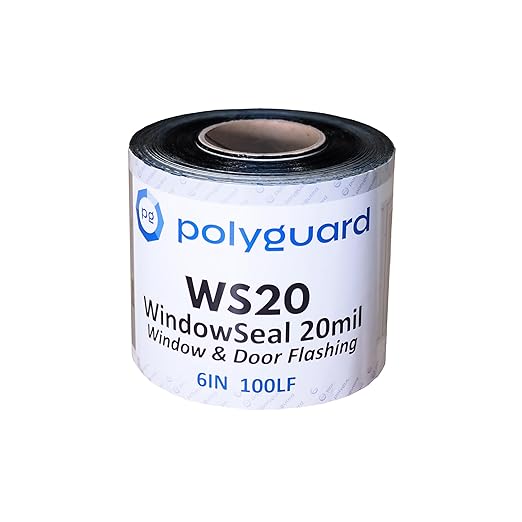 POLYGUARD WindowSeal Window and Door Flashing Tape, 6 in x 100 ft Roll, 20 mil Thick, Self-Sealing & Self-Adhering Waterproof Barrier