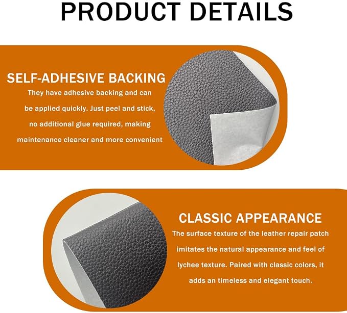2PCS Vinyl and Leather Repair Kit, Leather Car Seat Repair Kit, 4 x 8 Inch Self Adhesive Waterproof Automotive Seat Patch, Car Fabric Sofa Vinyl Tape for Vehicles, Couches, Furniture (Gray)