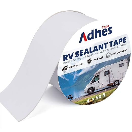 ADHES White Butyl Sealant Tape 4 Inch x 50 FT – Single-Sided Waterproof RV Roof Repair Tape, Leak-Proof Sealant for Camper, Window, Skylight, and Roof Edge
