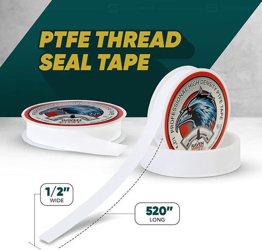 Supply Giant UUD12520-10 PTFE Thread Seal Tape for Plumbers, White 1/2 Inch x 520 Inch (Pack of 10 Rolls)