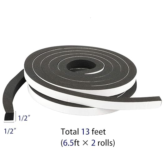 High Density Foam Tape - 1/2'' X 1/2'' X 13Ft Weatherproof Adhesive Prevent Condensation Heat Resistant Flame Retardant Weather Stripping Easy to Cut & Install & Remove for Car Doors Pipes Windows