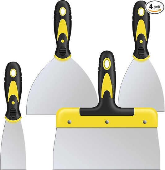 DEKEones Putty Knife Set, 4PCS Stainless Steel Scraper Paint Tool with Comfortable Grip for Drywall Repair, Wallpaper Removal and Plaster Scraping(2,4,6,8in)