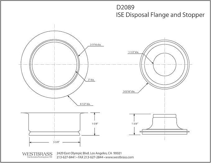 Westbrass D2089-50-50 4-1/4" Kitchen Sink Waste Disposal Drain Flange and Stopper, Powder Coat White (50-Pack)