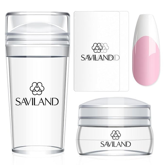 Saviland French Tip Nail Stamp: 4PCS Nail Art Stamper Kit Clear Silicone Nails Stamping Long & Short Jelly Stamper with Scrapers Nails Stamper Kit for French Manicure Home DIY Salon