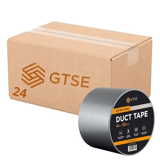 GTSE Wide Duct Tape, Silver, 4 Inches x 55 Yards (164 ft), Heavy Duty, Waterproof Repair Tape for Indoor or Outdoor Use, 24 Rolls