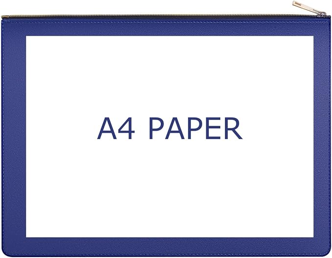 PU Leather A4 File Folder Zipper Document Holder Envelope Folder Case for Receipt Contract (1, Blue)