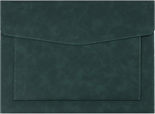 PU Leather A4 File Folder Document Holder with 2 Compartments Envelope Folder Case with Snap Closure for Receipt Contract (Green)
