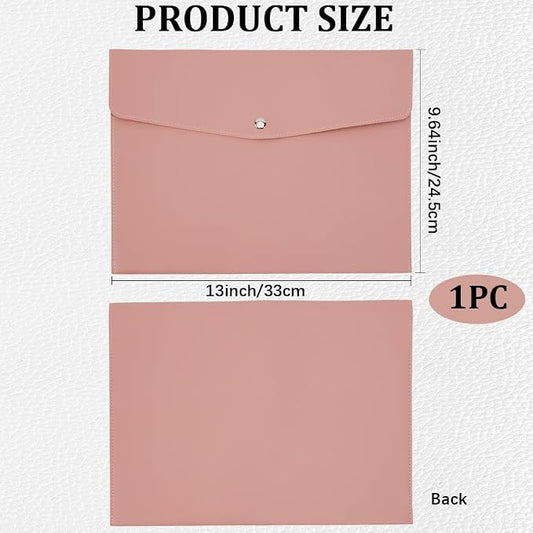 CRASPIRE PU Leather File Folder A4 Size Document Folder Travel Envelope Portfolio Case Bag File Sleeve Storage Organizer with Alloy Button Closure for Tablet Home School Office Stationery Light Salmon