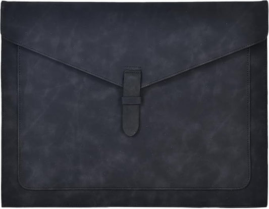 Black PU Leather File Folder, Snap Closure File Organizer, Important Document Folder with Pockets, Document Organizer, Laptop Sleeve Notebook Case, A4 Envelopes Filing Folder