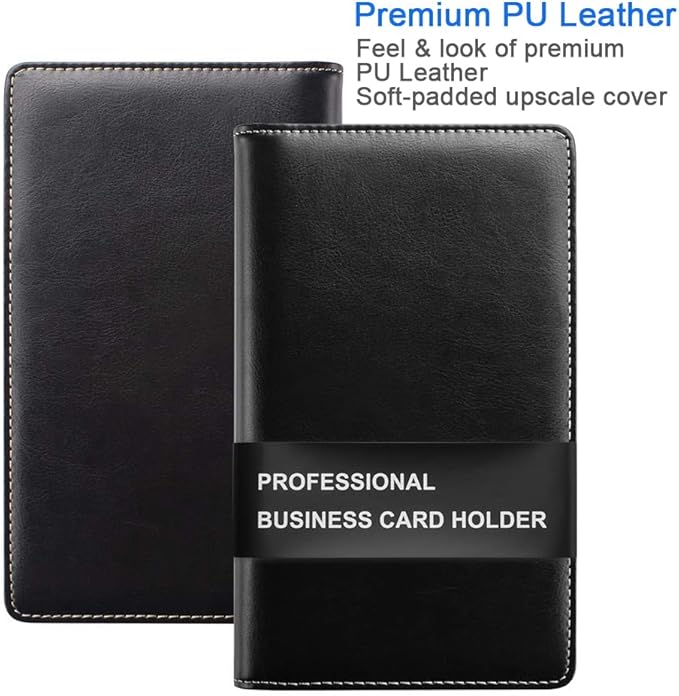 Sooez Leather Professional Business Card Book Holder Organizer, 240 Capacity Credit Card Booklet, PU Name Cards Holder Storage File for Men Women, 7.7"x 4.5" x 0.7", Green