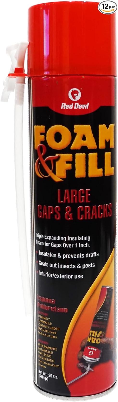 Red Devil 91212 Foam & Fill Large Gaps & Cracks Expanding Polyurethane Sealant, 20 oz., Off-White, Case of 12