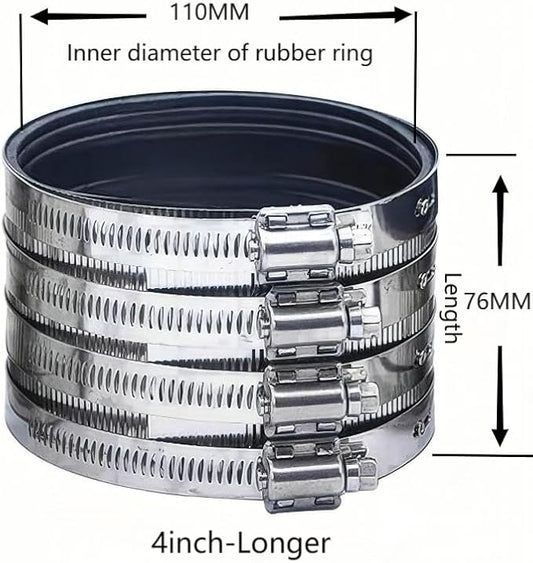 Flexible pipe Coupling with Stainless Steel Clamps.Pipe Connector for PVC and Metal Pipes (4inch-Longer)