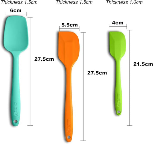 Silicone Spatula 3‑Piece Set Heat Resistant 600°F Non‑Stick Rubber Spatulas with Stainless Steel Core ALLWIN HOUSEWARE Large Spatula, Spoonula & Mini Spatula for Cooking & Baking, Multicolored