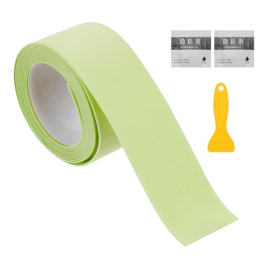 uxcell Caulk Tape Waterproof, 0.83 Inch x 3.28 ft Self-Adhesive Sealant Sealing Strip Caulking Sealant Tape PVC with Tool for Kitchen Sink Toilet Bathroom Bathtub Floor, Green