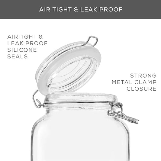 JoyJolt Airtight Glass Jars with Lids Set of 3. 78oz Glass Jar with Lid and 6 Silicone Seals! Large Glass Food Storage Containers. Square Mason Jar, Candy Jar, Flour Jar, Pasta Containers for Pantry