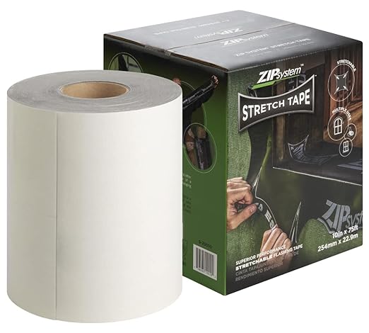 ZIP System Stretch Tape - Flexible Adhesive Flashing - Advanced Acrylic Adhesion - for Sealing Around Curves, Corners, Windows & Doors - Professional-Grade - Weather Protection - 10" x 75' Roll