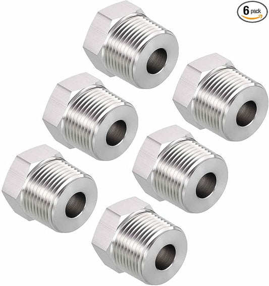 Packs of 6, 3/4" Male NPT NPT1/4" FeMale NPT Solid 304 Stainless Steel Hex Bushing, Hose Fittings Adapter Reducer for Bathroom Remodel, Tool Extensions