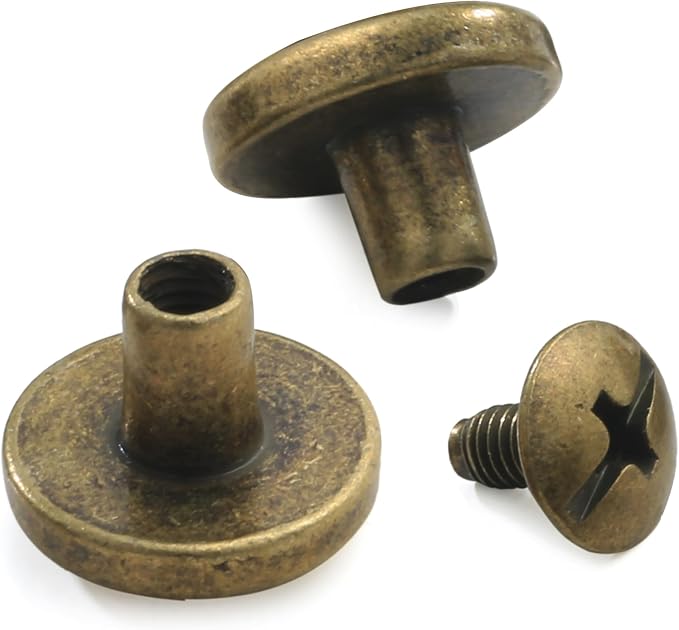 YORANYO 30Sets Chicago Screws Leather Rivets Screw Rivets Metal Studs for Clothing Chicago Binding Screws Spike and Studs for Decorate Repair Shoes Belts Bags Purse Dog Collars Leather Craft (Bronze)