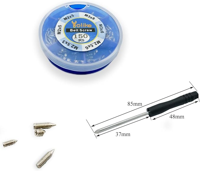150 pcs Nickel Plated Tip Screws Pointed Cross Slot Leather Accessories 6 Sizes Belt Screws Include M2*3,M2*5,M2.5*3,M2.5*6,M3*6,M3*8 With 2mm Screwdriver for Belt Buckle Wallet Handbag Purse with Box