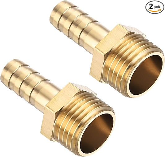 Pack of 2 Brass Hose Barb Fittings Adapter Connector 8mm Hose Barb to M16x1.5 Male Fittings for Home Machines, Massage Bathtubs, and Irrigation Systems