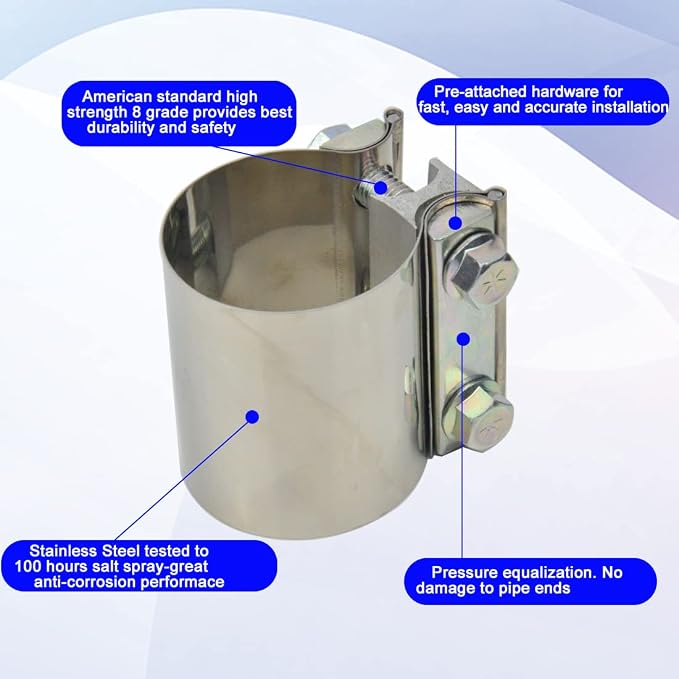 ID 2.25 Inch Exhaust Clamp, Stainless Steel 2-1/4" Lap Joint Band Clamp Sleeve Coupler Fit For OD 2.25" Pipes