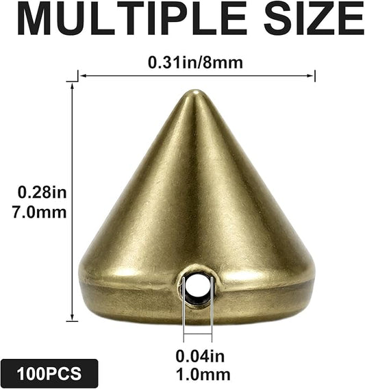 OIIKI 100 PCS 8mm ABS Bullet Spike Cone Studs, Antique Bronze | Rivets Cone Spike Studs Beads, Flat Back Punk Spikes DIY Crafts Studs Glue on Decoration for Leather Clothes Jewelry Trims