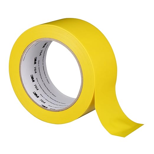 3M Vinyl Tape 764, General Purpose, 2 in x 36 yd, Yellow, 1 Roll, Light Traffic Floor Marking Tape, Social Distancing, Color Coding, Safety, Bundling