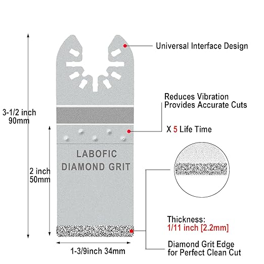 3Pcs Diamond Oscillating Blades, Flush Cut Grout Oscillating Multi Tool Blades for Grout Removal, Cleaning Mortar and Soft Tile Cut