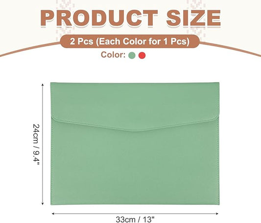 PATIKIL 2Pcs PU Leather A4 File Folder, Document Holder Envelope Waterproof Napa Texture Filing Organizer Portfolio Folder Case with Magnetic Snap Closure for Home Office, Green, Red
