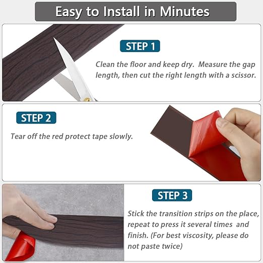 Floor Transition Strip 2" Self Adhesive Flat Vinyl Flooring Transitions Strip with Strong Backing Wood Grain 5cm, 10FT, Dark Walnut