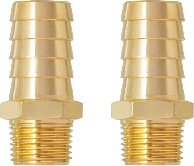 SUNGATOR Hose Barb Fittings 5/8 Inch Barb × 3/8 Inch NPT, Brass Air Hose Fittings, 5/8" to 3/8" NPT Male Air Line Repair Connector Kit, Brass Male Thread Pipe Adapter (2 Pack)